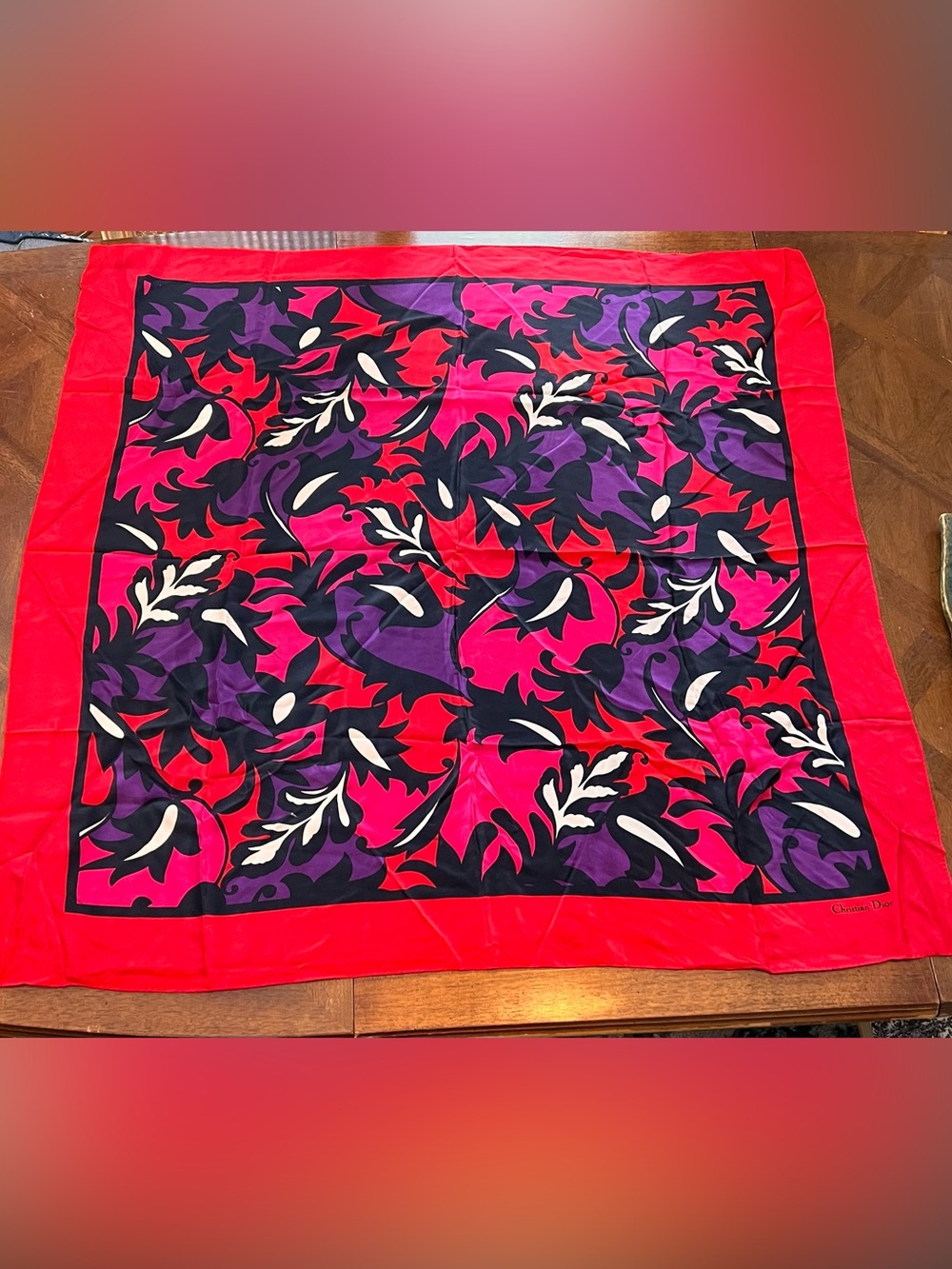 Vintage Christian Dior Multicolor Floral 100% Silk Scarf Japan New W/O Tag Nice! - Picture 1 of 12